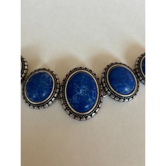 Lucky Brand Bracelet Boho Southwestern Style Blue Oval Cabochons Silver Tone - Picture 4 of 8